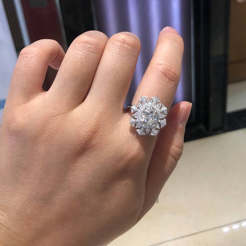 豪华蛋形Women's RingS925银镀白金定制选款主石Moissanite2.0ct/副石高碳钻